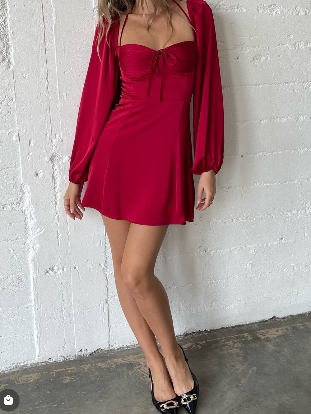 Astr Fuchsia Red Long-Sleeve Mini Dress